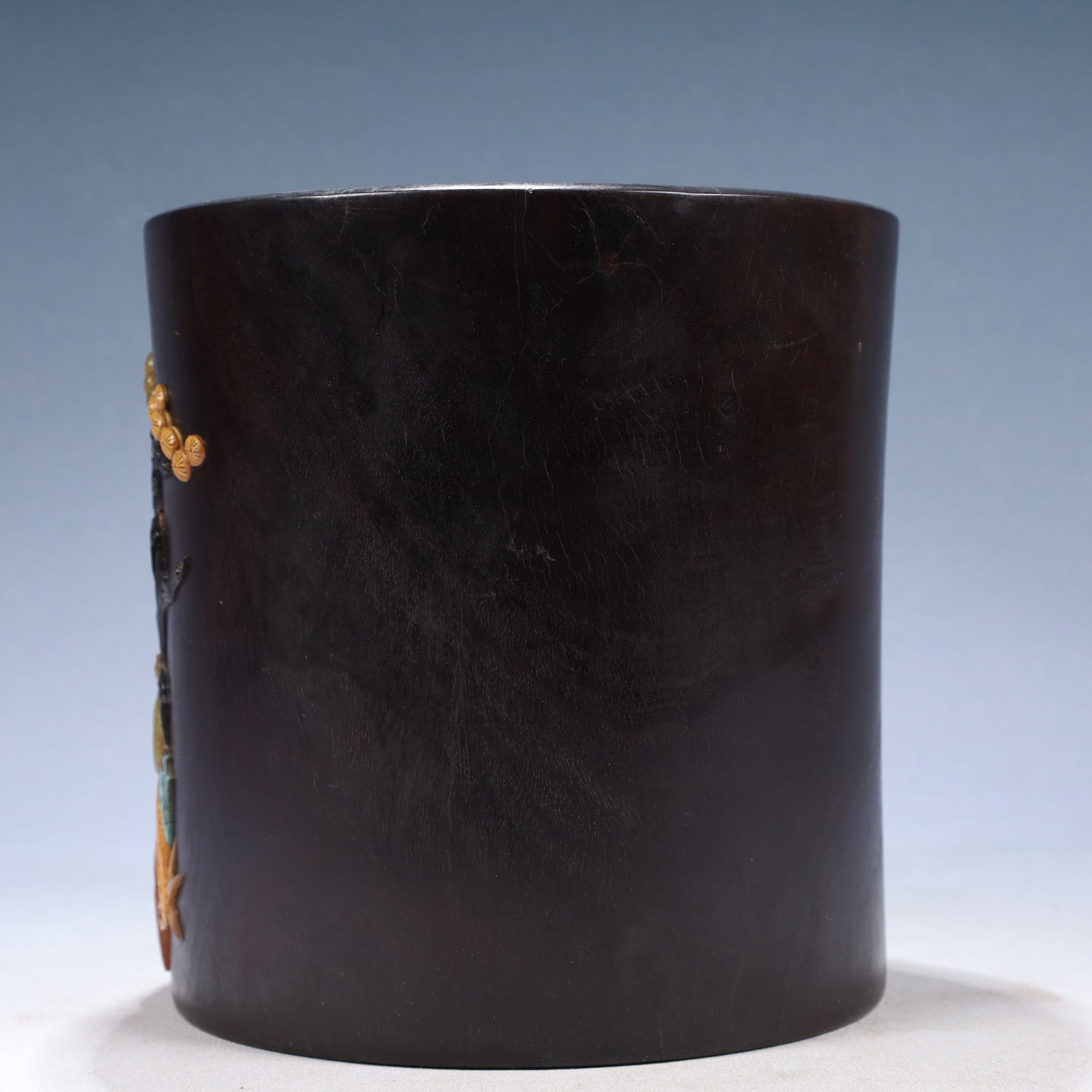 An Exquisite Zitanwood Landscape and Figure Pattern Brush Pot,Inlaid Gems - 6