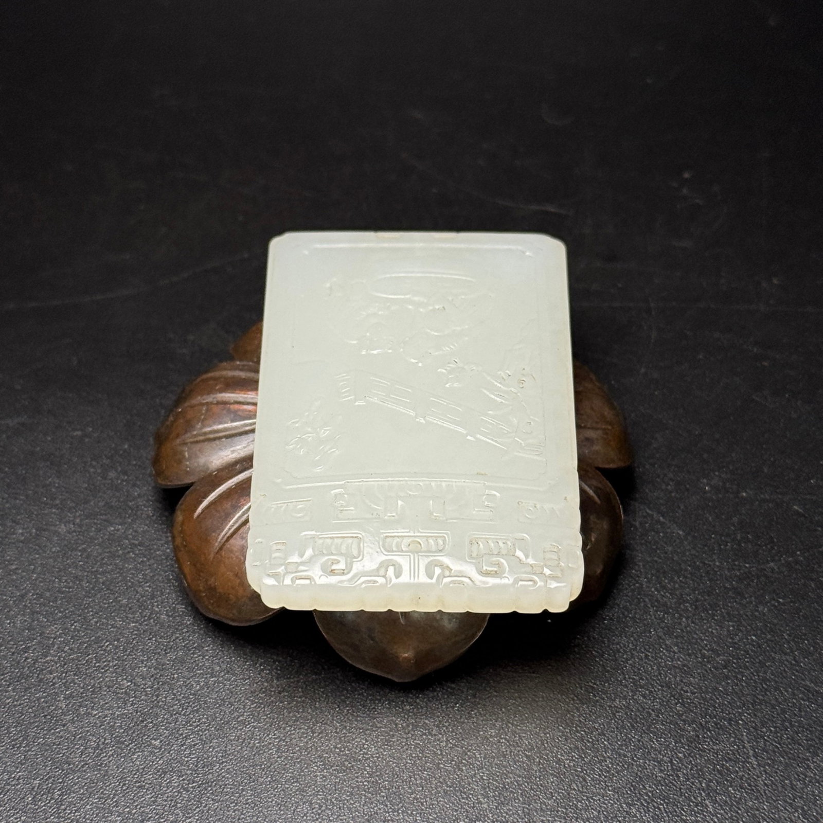 An Exquisite White Jade Lotus and Figure Pattern Pendant - 5