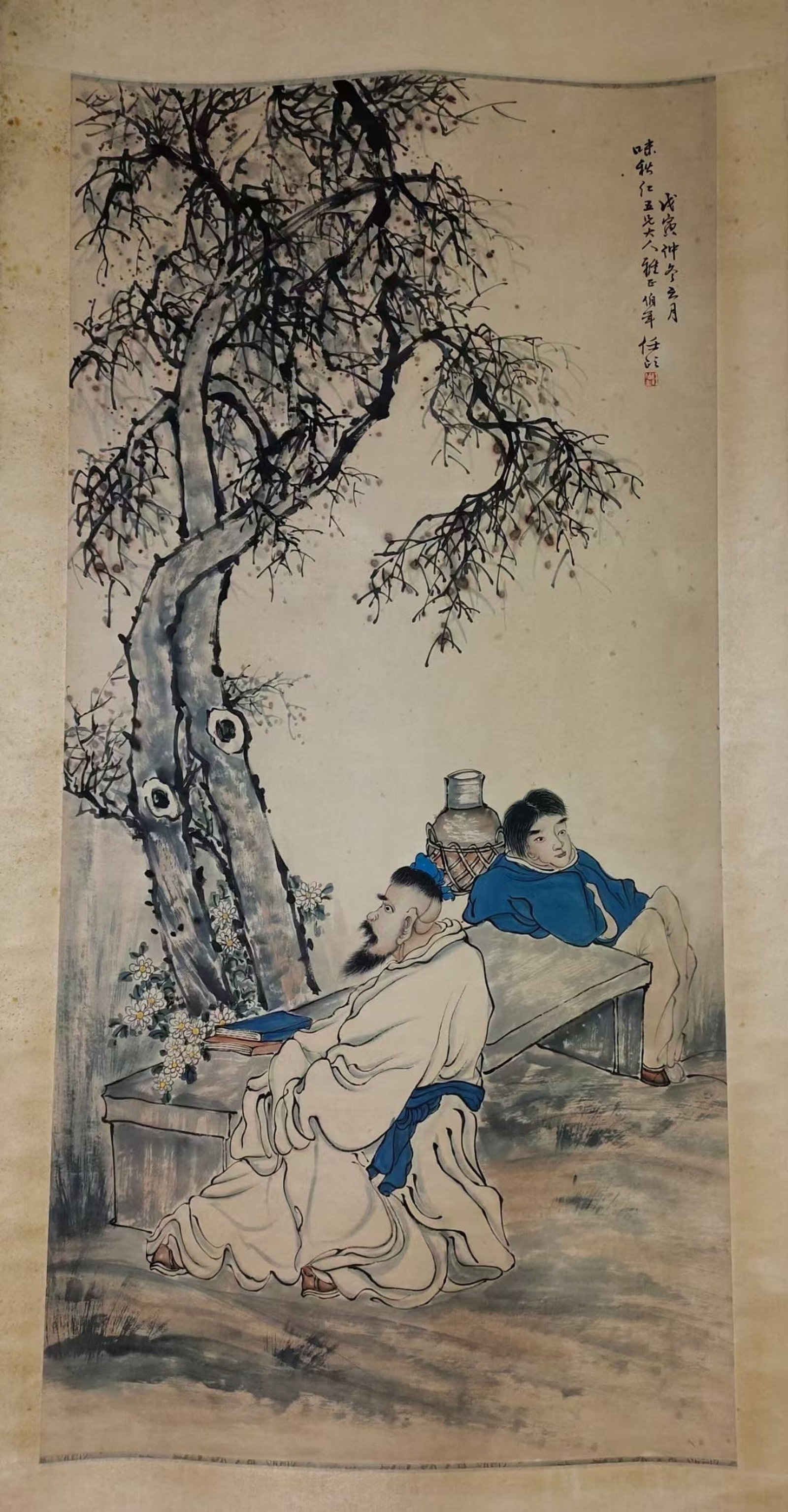A Chinese Vertical Scroll Ink Painting of Figure on Paper,Ren Bonian - 2