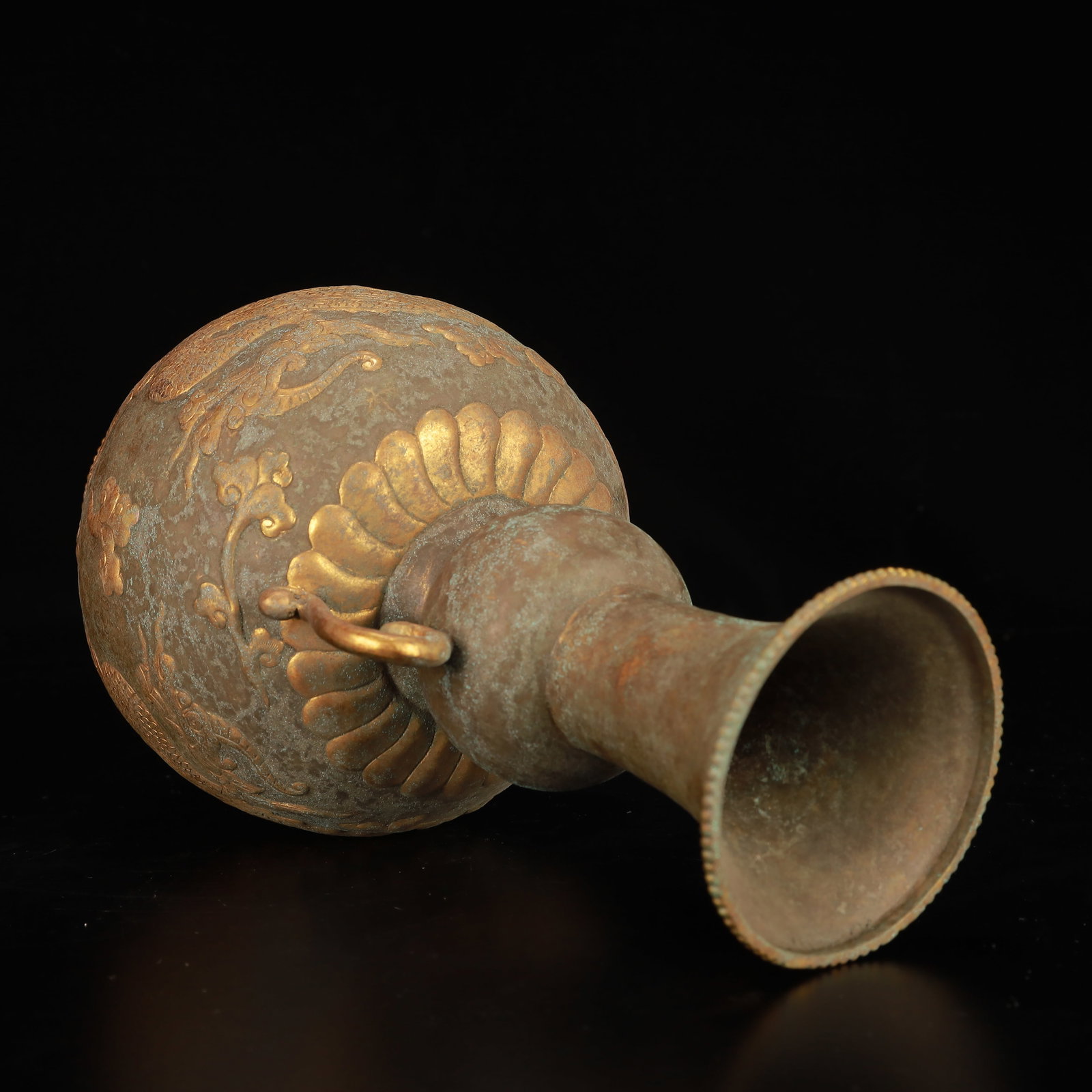 An Exquisite Gilt Bronze Auspicious Cloud and Dragon Pattern Double-Ears Vase - 14