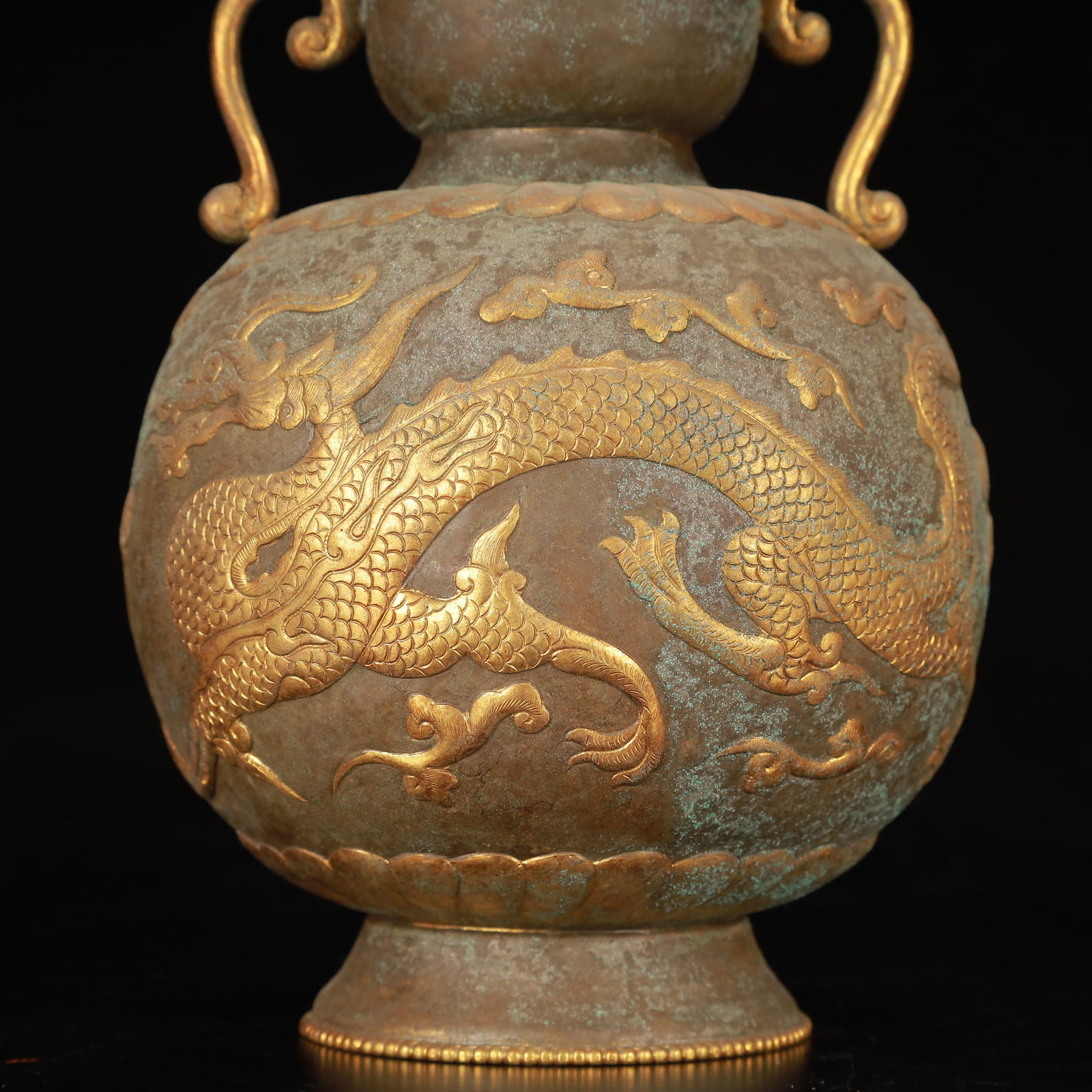 An Exquisite Gilt Bronze Auspicious Cloud and Dragon Pattern Double-Ears Vase - 3