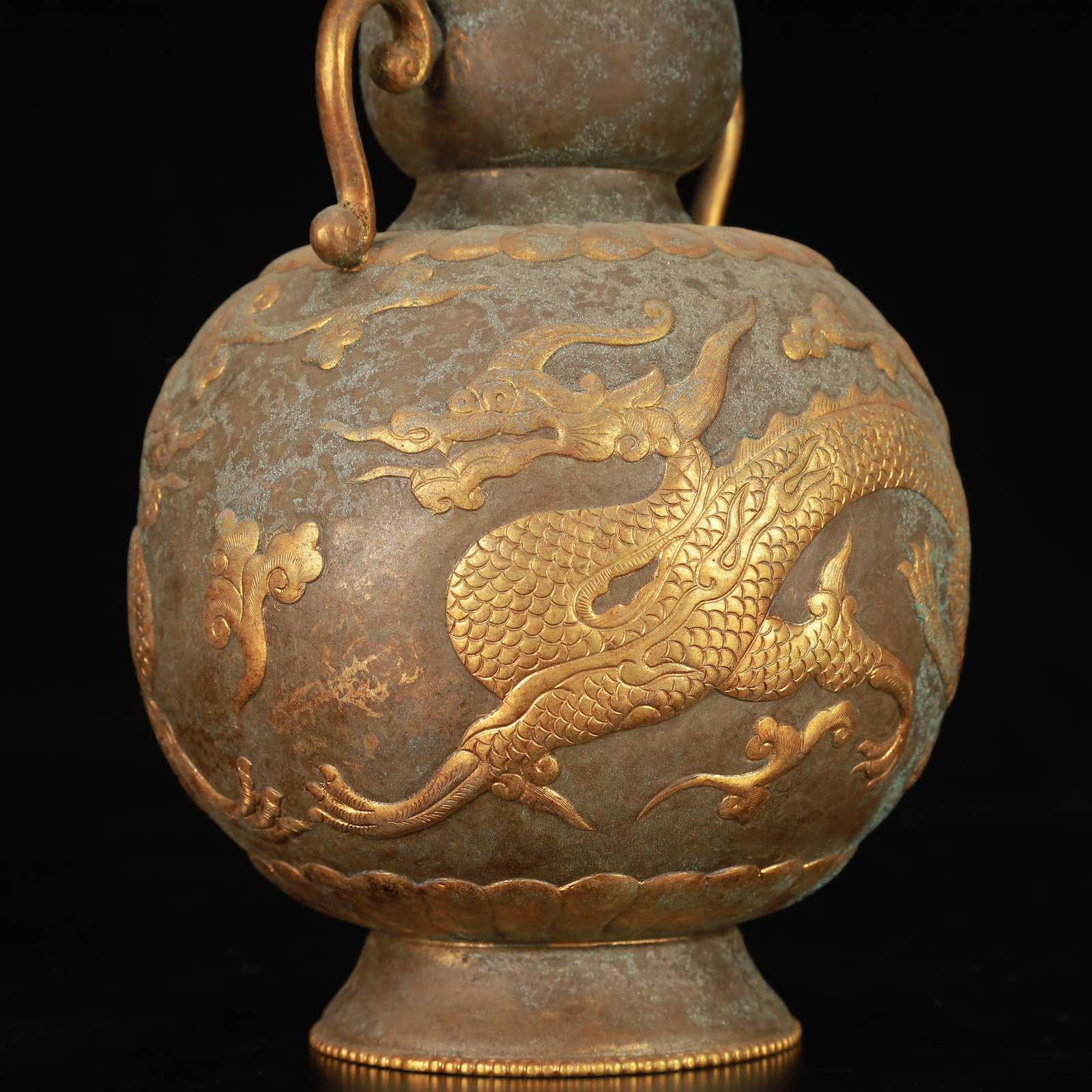 An Exquisite Gilt Bronze Auspicious Cloud and Dragon Pattern Double-Ears Vase - 5