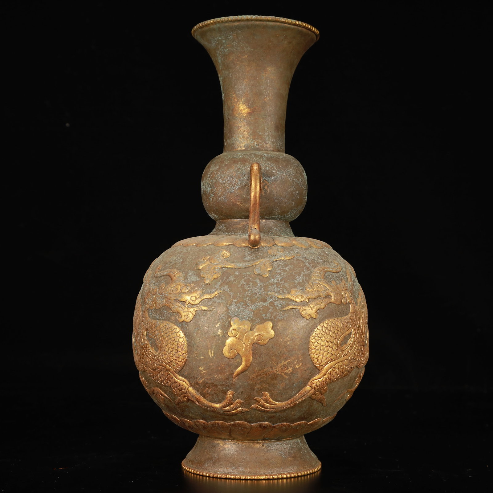 An Exquisite Gilt Bronze Auspicious Cloud and Dragon Pattern Double-Ears Vase - 6