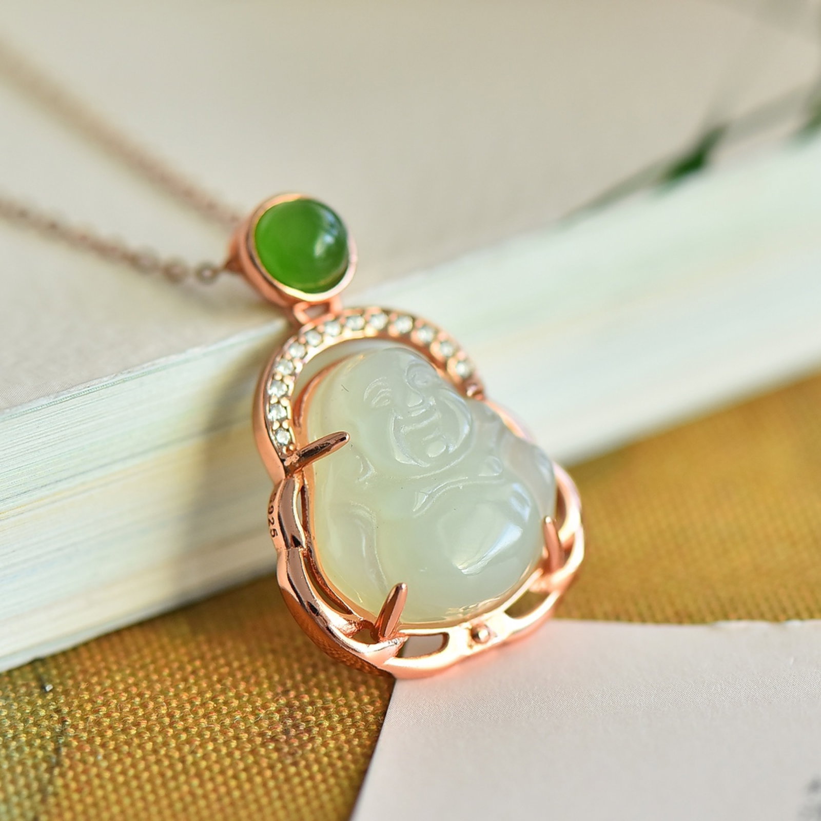 An Exquisite Sterling Silver-Gold Plated Inlaid White Jade Pendant - 2