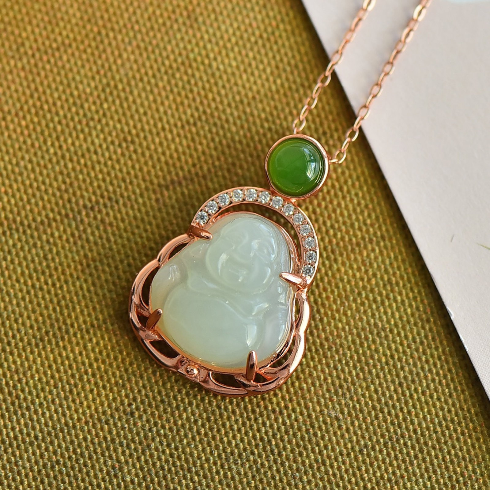 An Exquisite Sterling Silver-Gold Plated Inlaid White Jade Pendant - 4