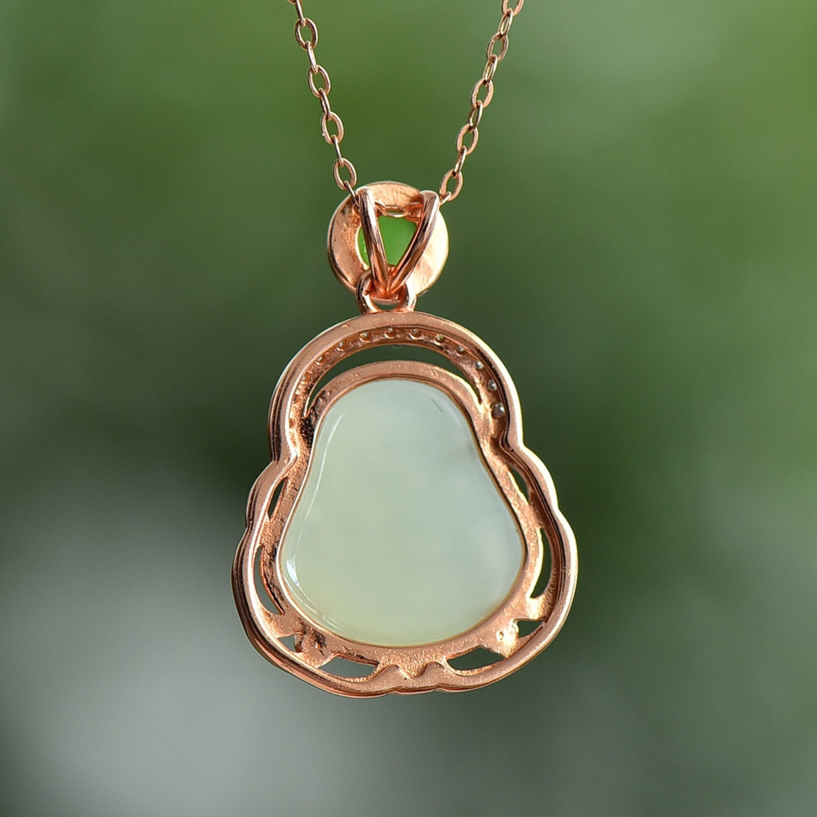 An Exquisite Sterling Silver-Gold Plated Inlaid White Jade Pendant - 5