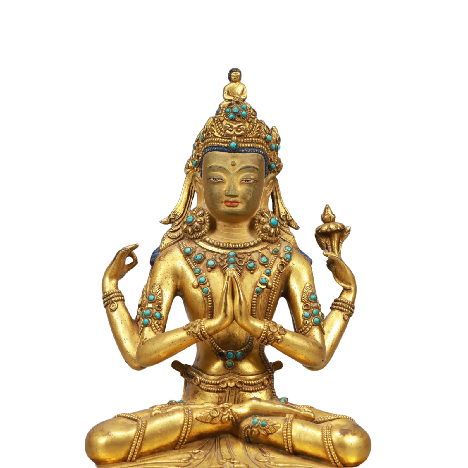 A Solemn Gilt Bronze Inlaid Gems Statue of Bodhisattva - 2