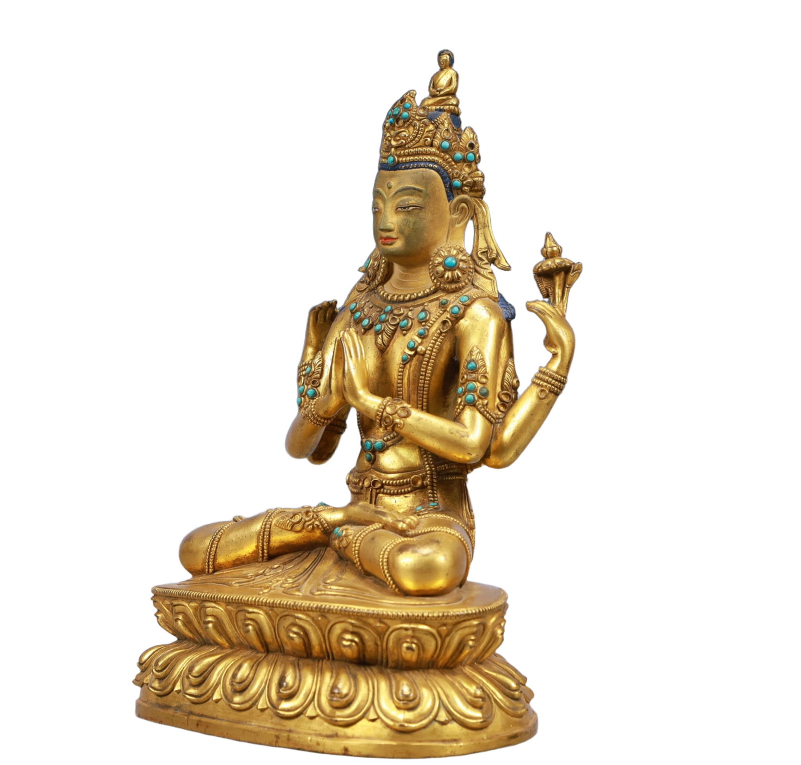 A Solemn Gilt Bronze Inlaid Gems Statue of Bodhisattva - 3