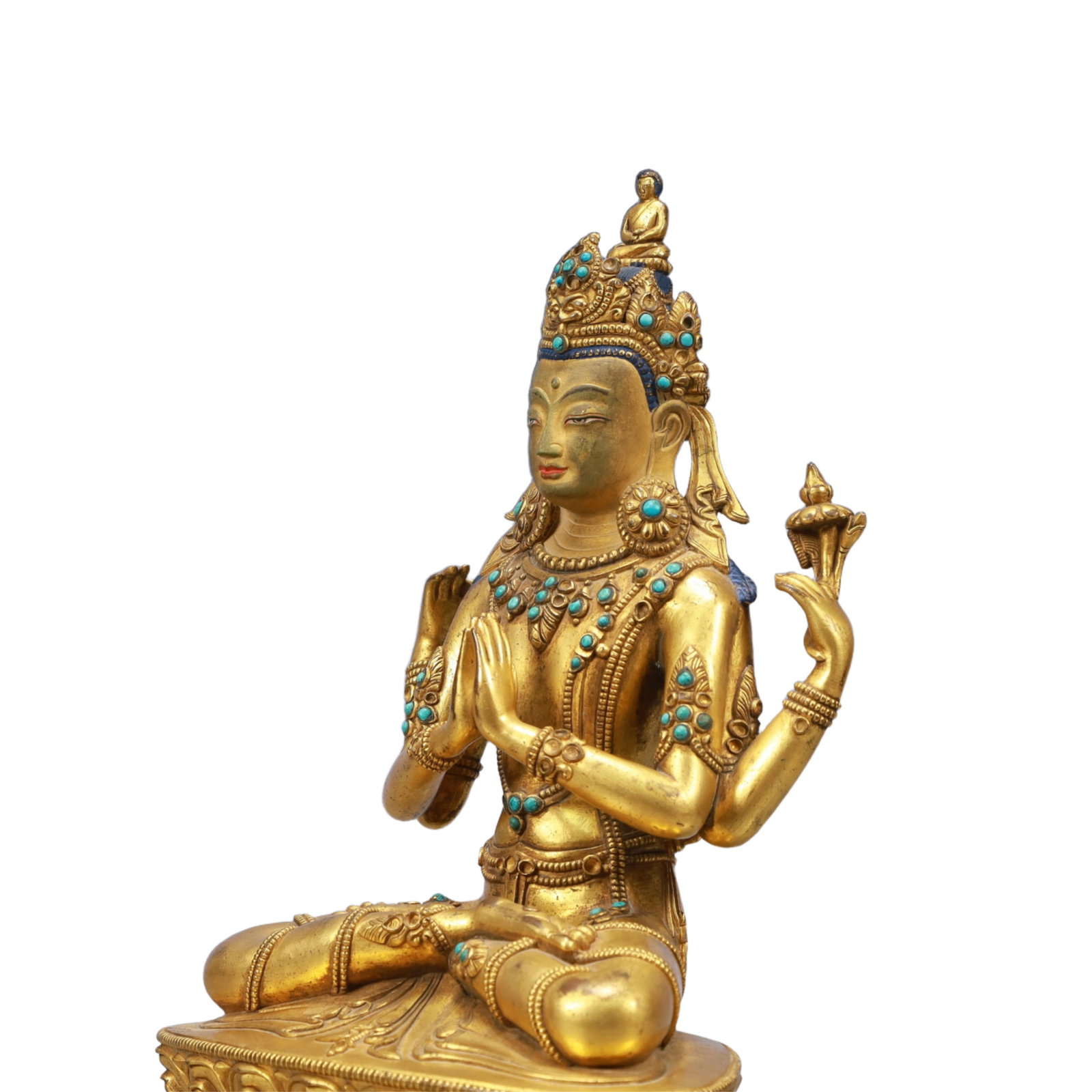 A Solemn Gilt Bronze Inlaid Gems Statue of Bodhisattva - 4