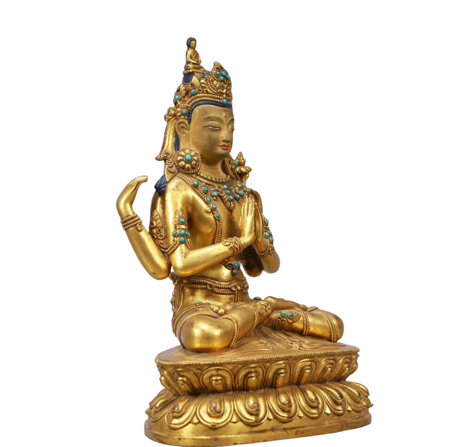 A Solemn Gilt Bronze Inlaid Gems Statue of Bodhisattva - 5
