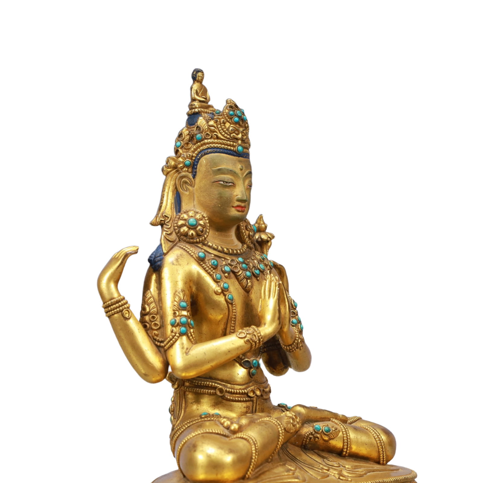 A Solemn Gilt Bronze Inlaid Gems Statue of Bodhisattva - 6