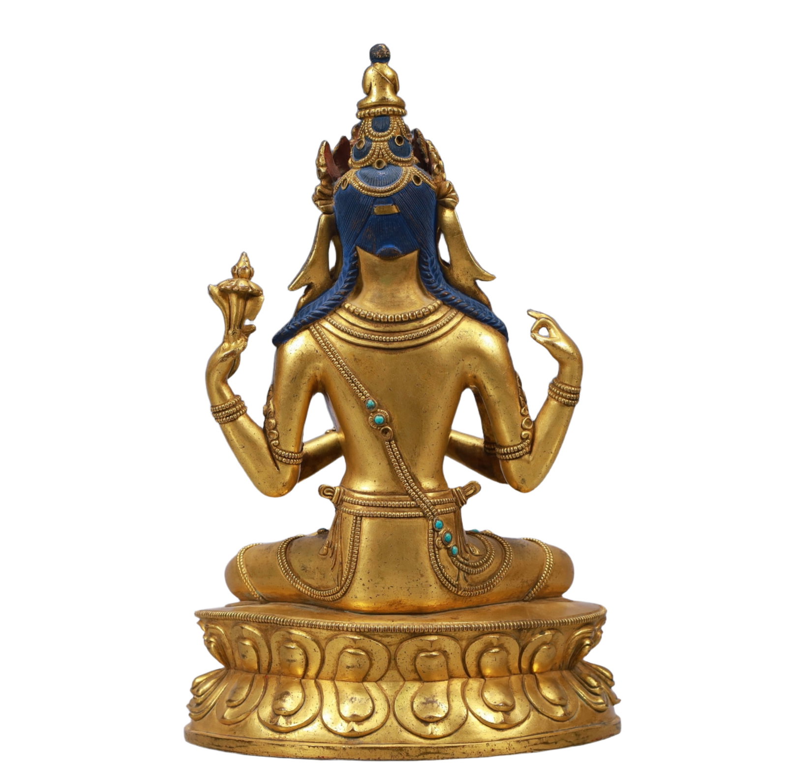 A Solemn Gilt Bronze Inlaid Gems Statue of Bodhisattva - 7