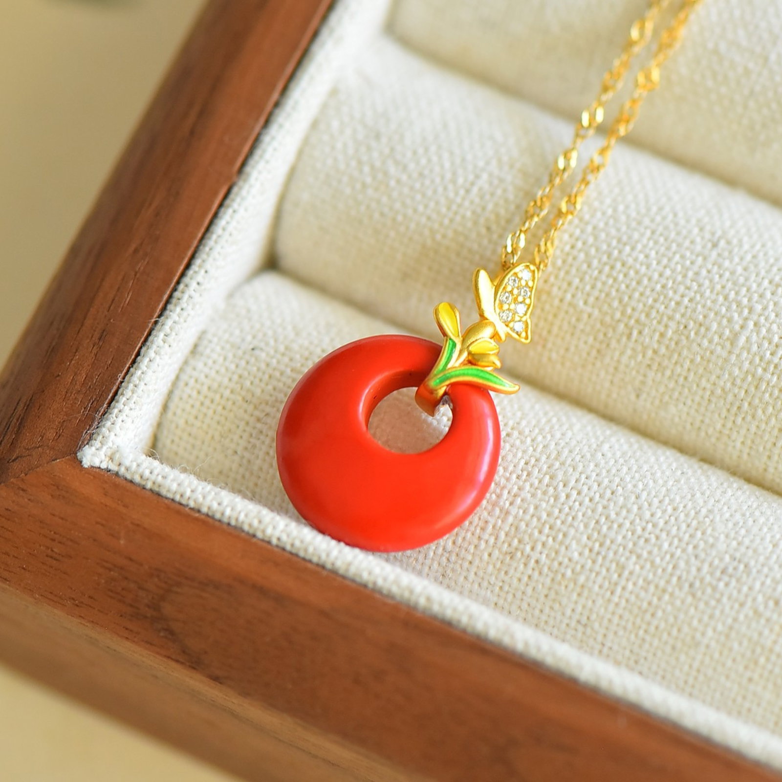 An Exquisite Sterling Silver-Gold Plated Inlaid Cinnabar Pendant - 2