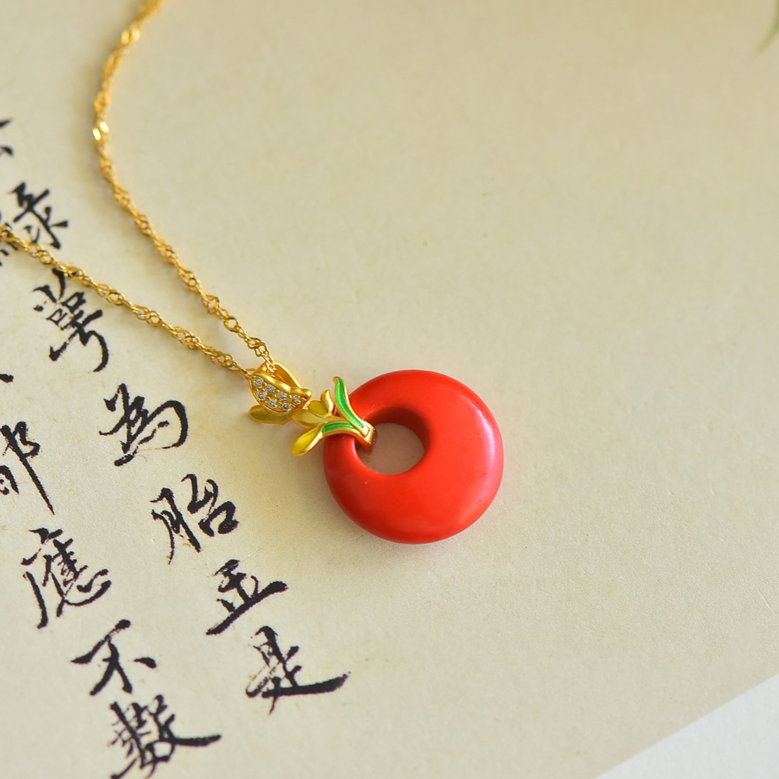 An Exquisite Sterling Silver-Gold Plated Inlaid Cinnabar Pendant - 3