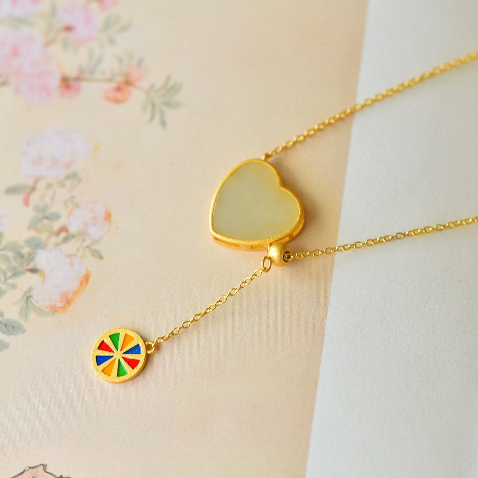 An Exquisite Sterling Silver-Gold Plated Inlaid White Jade Pendant - 2