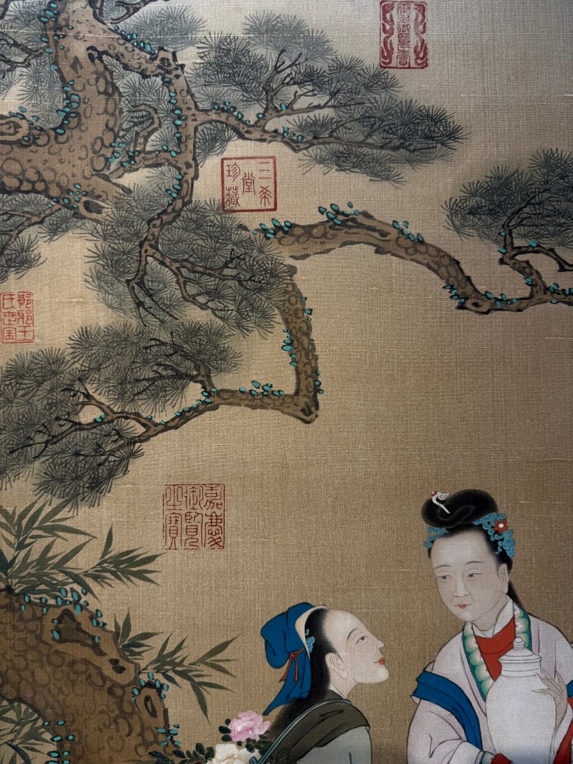 A Chinese Vertical Scroll Ink Painting of Figure on Silk,Chou Ying - 3