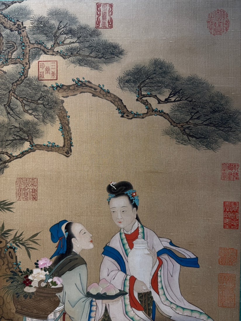 A Chinese Vertical Scroll Ink Painting of Figure on Silk,Chou Ying - 4