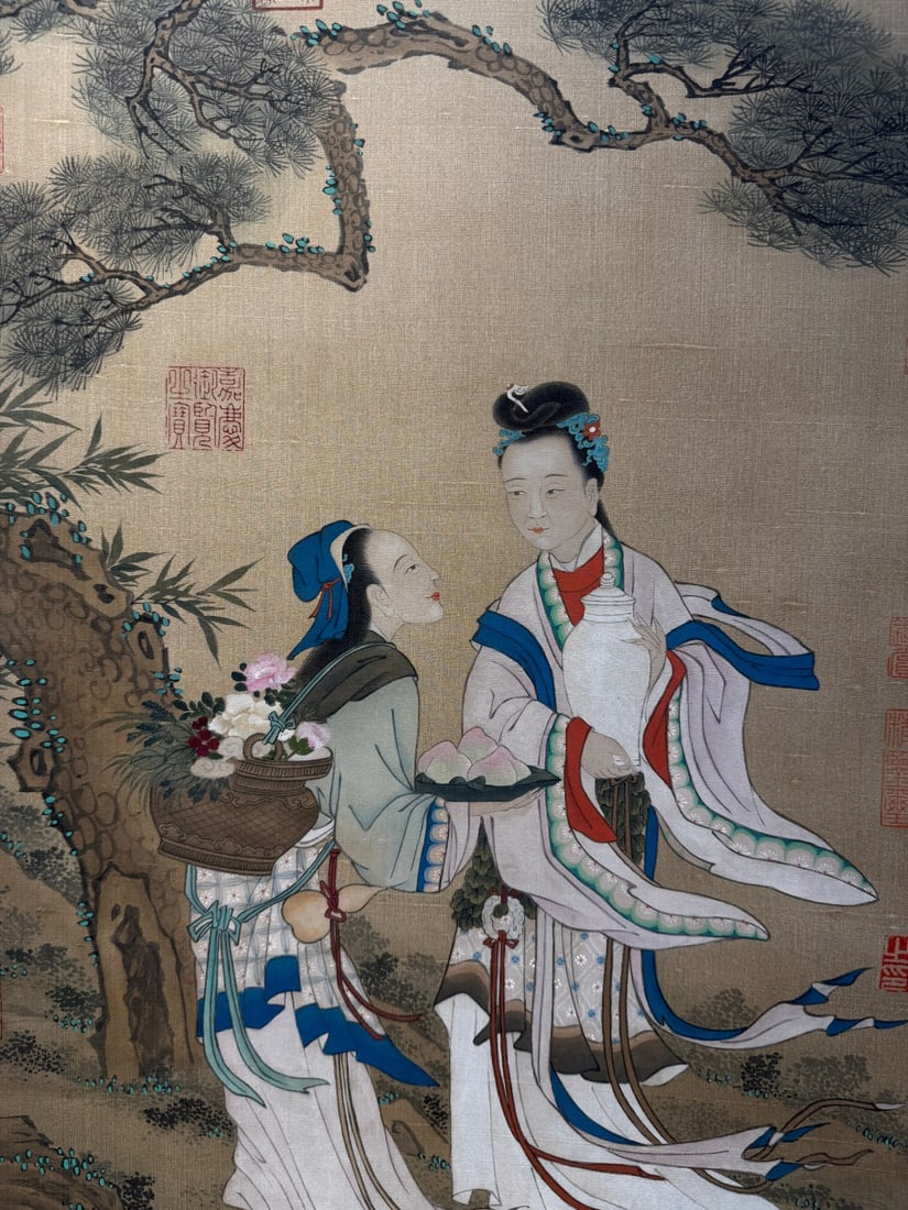 A Chinese Vertical Scroll Ink Painting of Figure on Silk,Chou Ying - 5