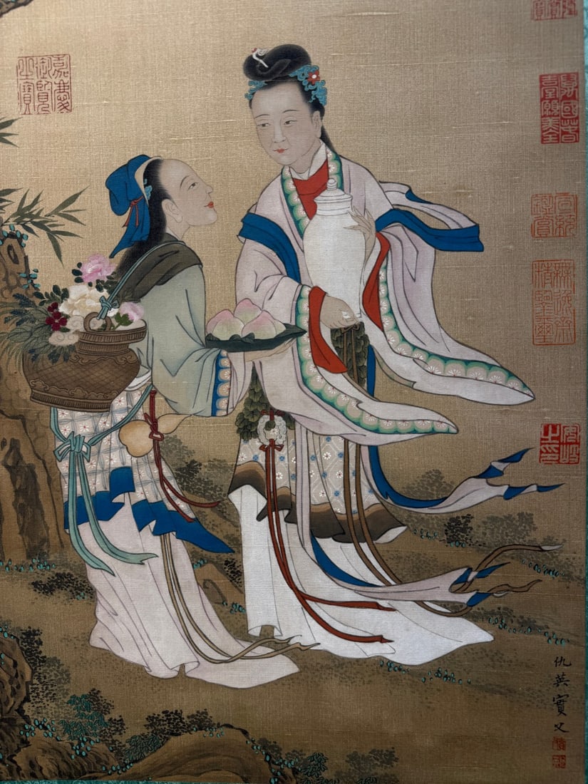 A Chinese Vertical Scroll Ink Painting of Figure on Silk,Chou Ying - 7
