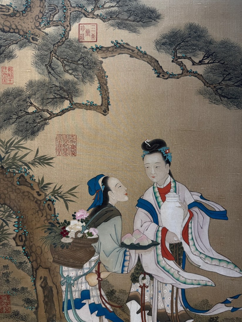 A Chinese Vertical Scroll Ink Painting of Figure on Silk,Chou Ying - 8