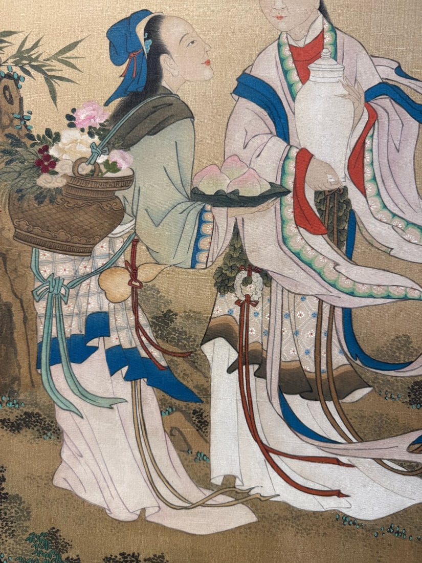 A Chinese Vertical Scroll Ink Painting of Figure on Silk,Chou Ying - 9