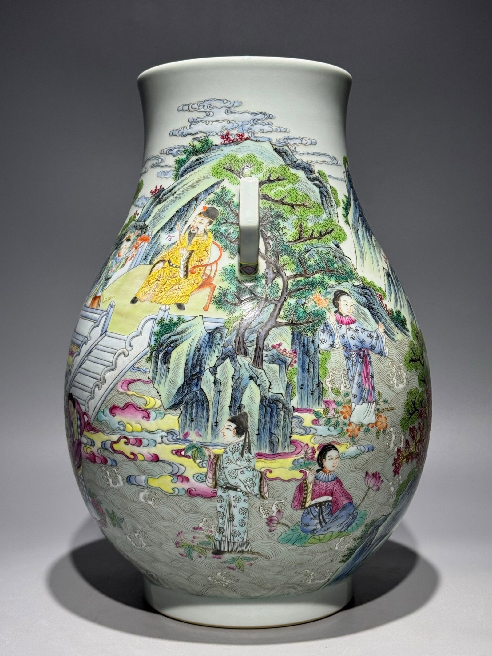 A Rare Famille-Rose Landscape and Figure Pattern Double-Ears Vase - 3