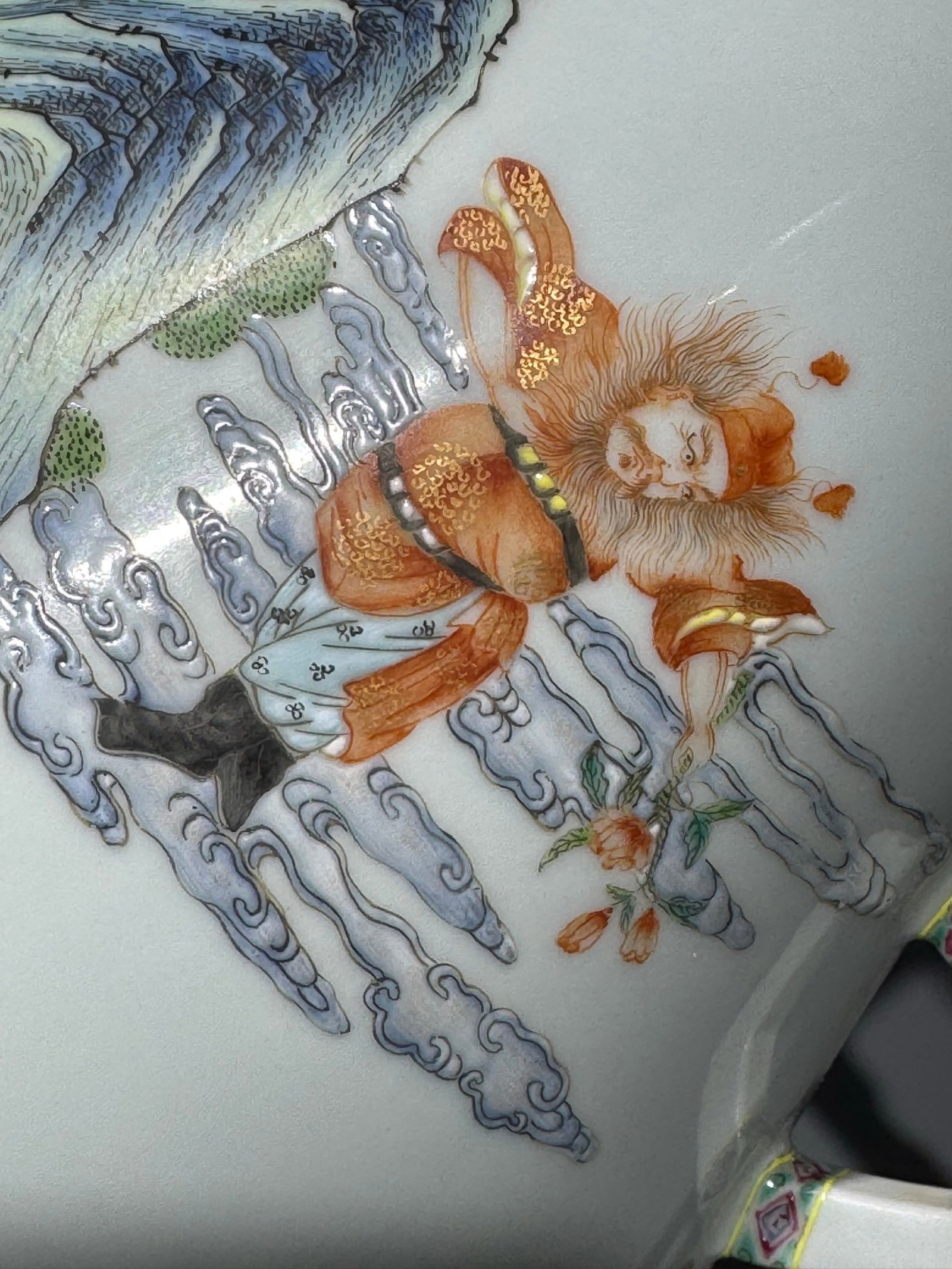 A Rare Famille-Rose Landscape and Figure Pattern Double-Ears Vase - 8