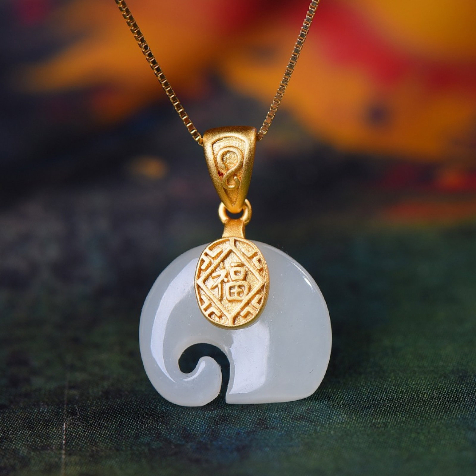 An Exquisite Sterling Silver-Gold Plated Inlaid White Jade Pendant - 2