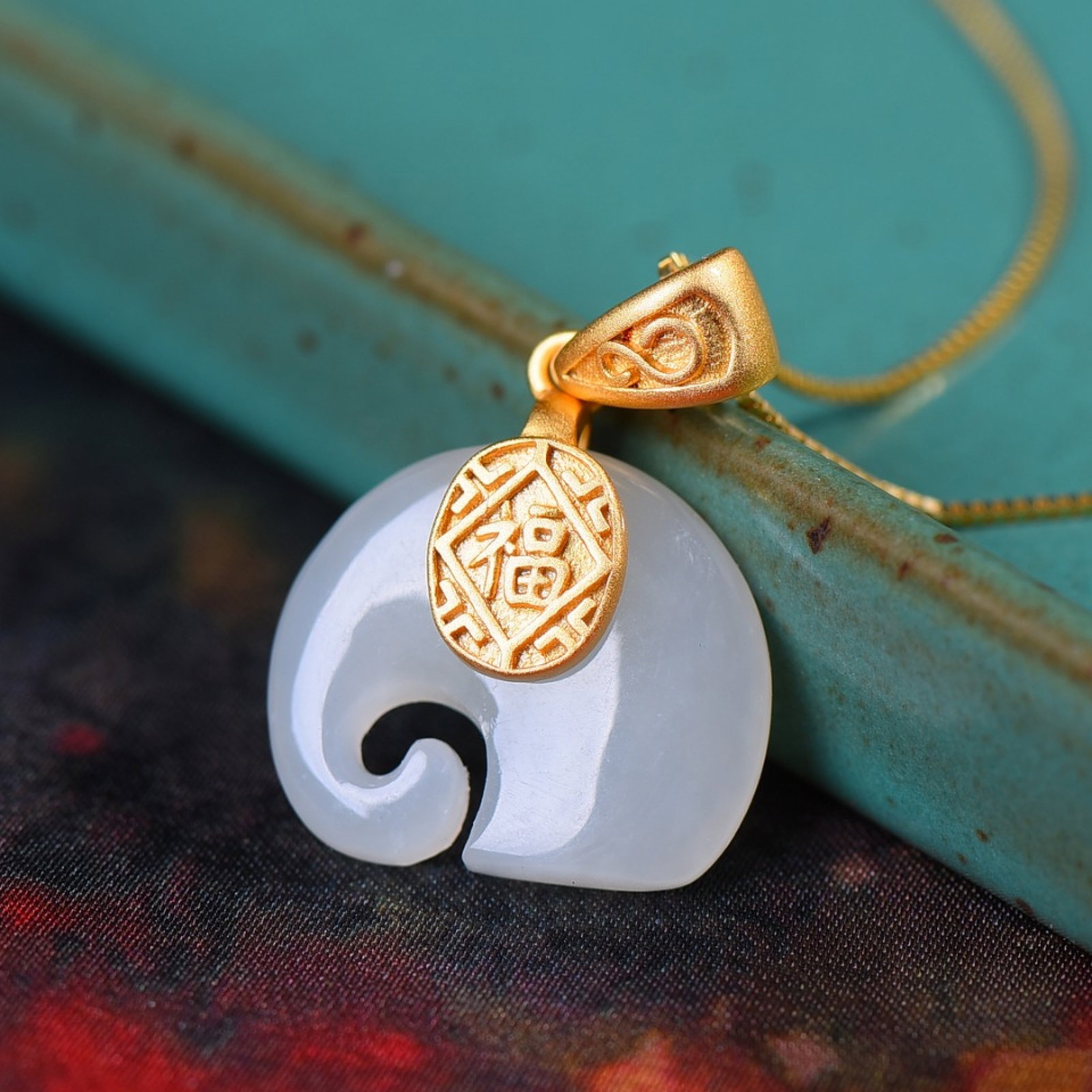 An Exquisite Sterling Silver-Gold Plated Inlaid White Jade Pendant - 4
