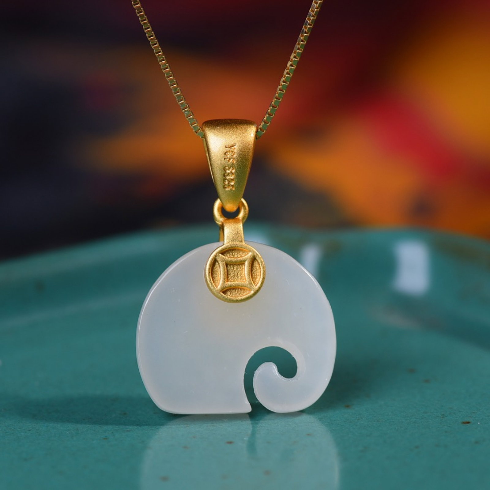 An Exquisite Sterling Silver-Gold Plated Inlaid White Jade Pendant - 5