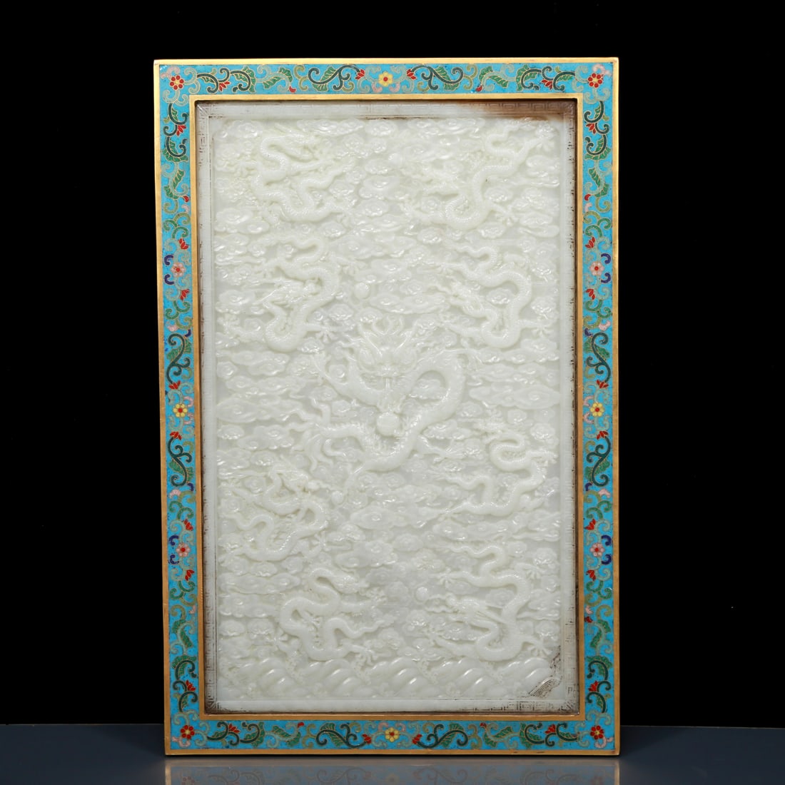 An Exquisite Cloisonne Inlaid White Jade Dragon Pattern Table Screen - 13