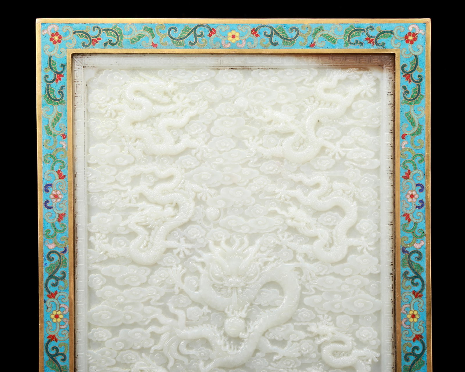 An Exquisite Cloisonne Inlaid White Jade Dragon Pattern Table Screen - 3