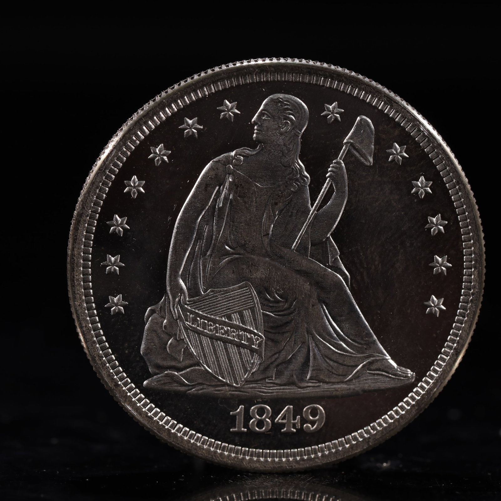 USA One Dollar 1849 Coin: Estimated Value:2000-4000 American coin. IN GOD WE TRUST / LIBERTY / 1849 / UNITED STATES OF AMERICA / ONE DOL. Weight:26.9g.