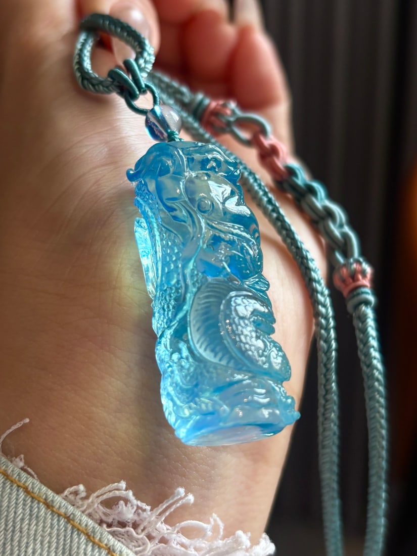 An Exquisite Aquamarine Dragon Pattern Pendant - 6