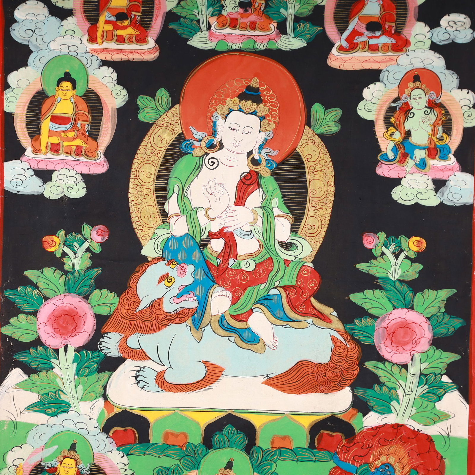 A Rare Painted Color Statue of Manjusri Tangka - 4
