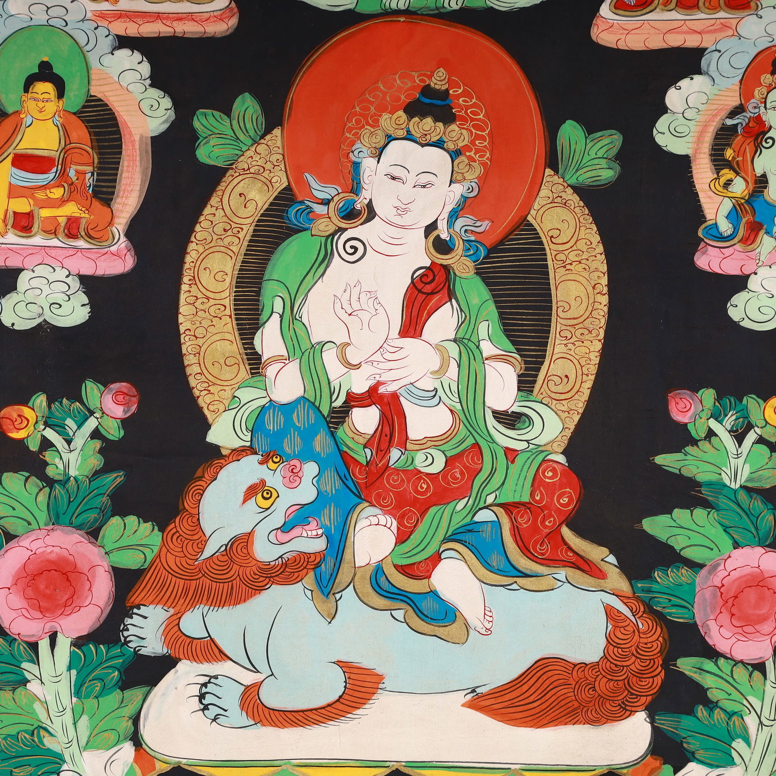 A Rare Painted Color Statue of Manjusri Tangka - 5
