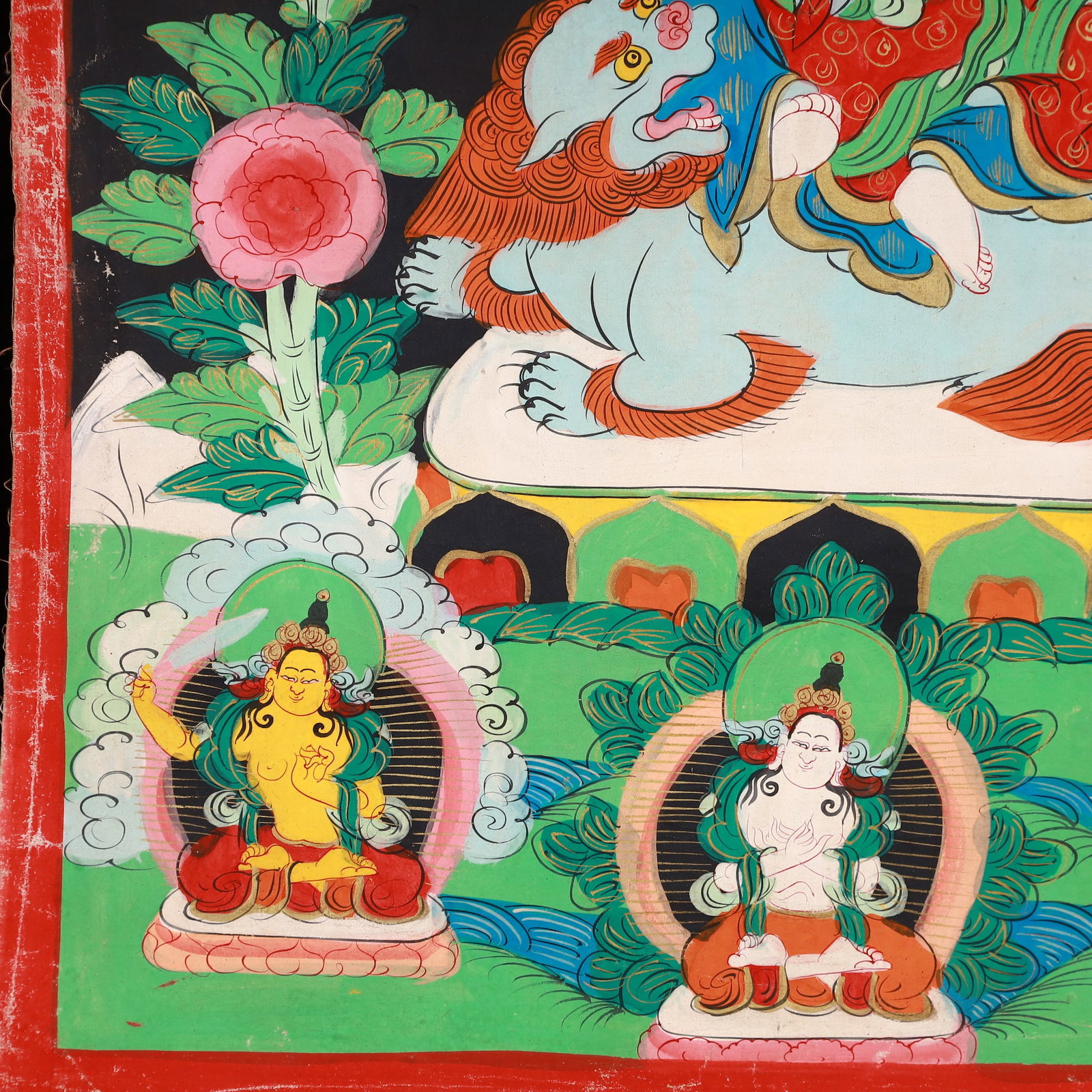 A Rare Painted Color Statue of Manjusri Tangka - 6