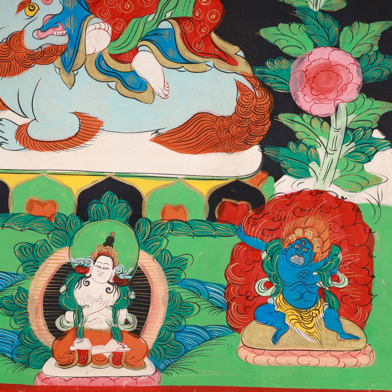 A Rare Painted Color Statue of Manjusri Tangka - 7