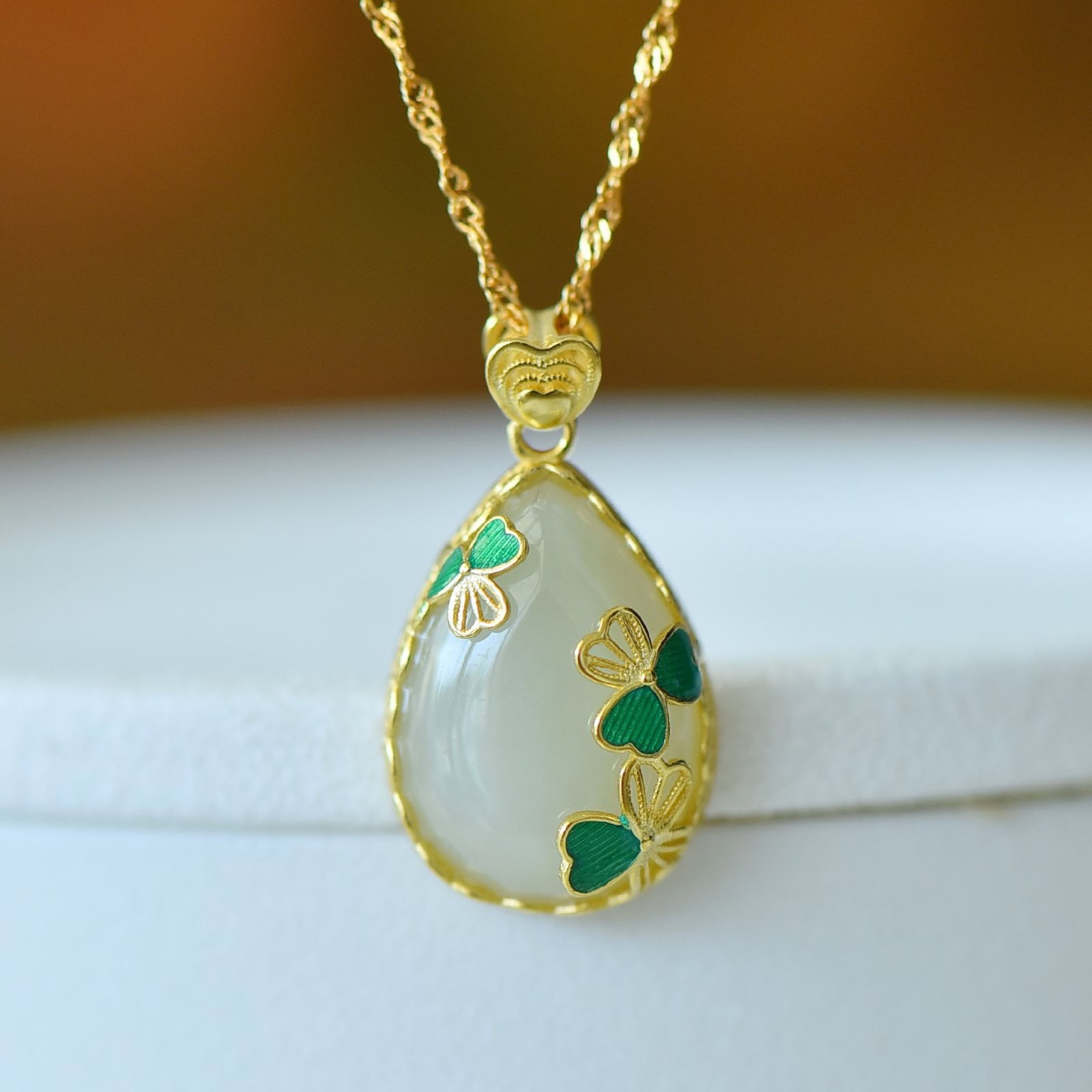 An Exquisite Sterling Silver-Gold Plated Inlaid White Jade Pendant - 2