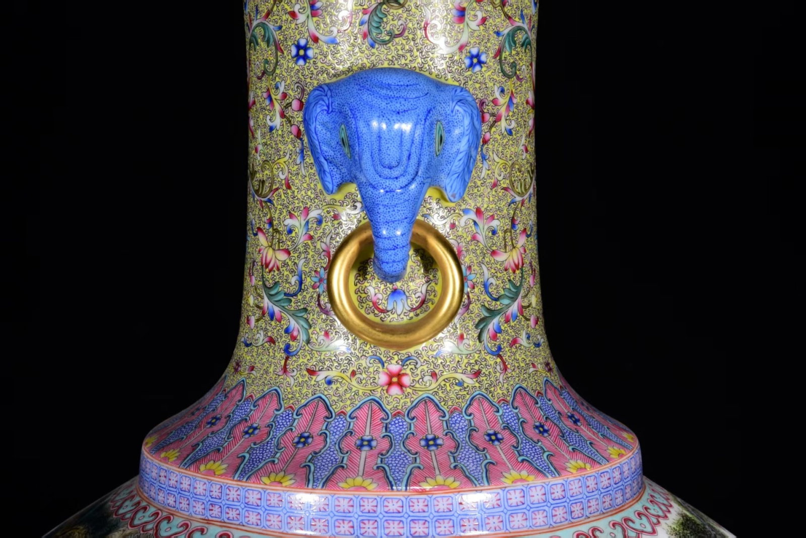 A Huge Enamel Painted Gold Landscape and Sheep Pattern Elephant-Ears Vase - 12
