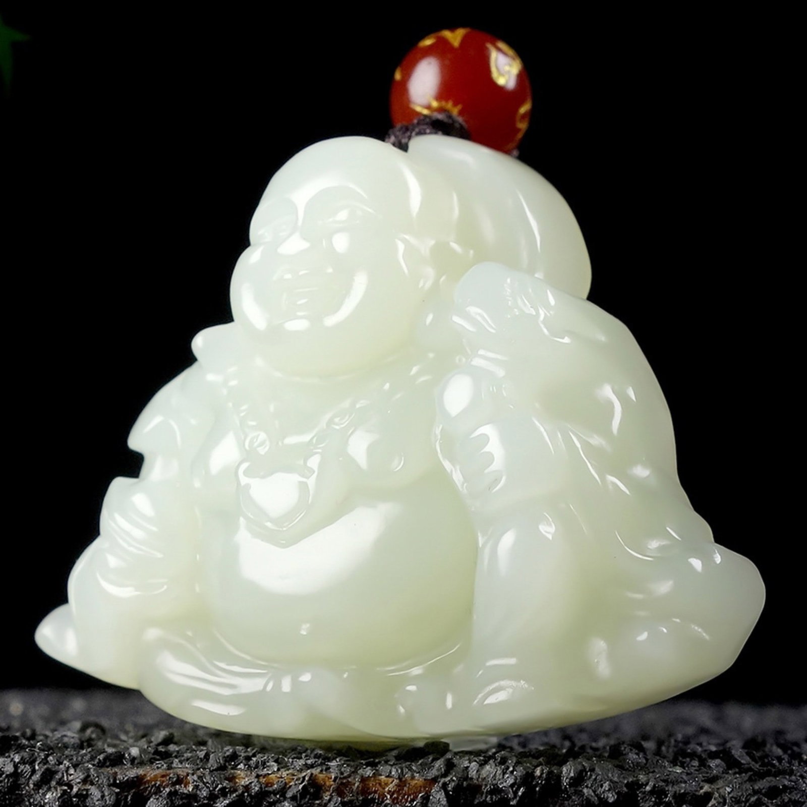 An Exquisite White Jade Statue of Maitreya Buddha Pendant - 2