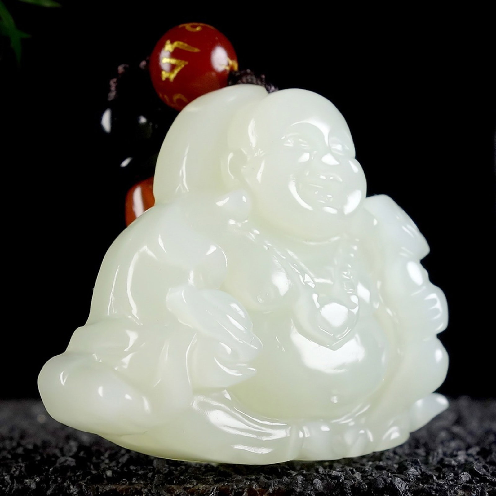 An Exquisite White Jade Statue of Maitreya Buddha Pendant - 3