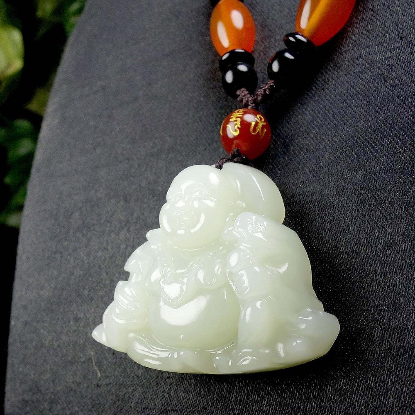 An Exquisite White Jade Statue of Maitreya Buddha Pendant - 5