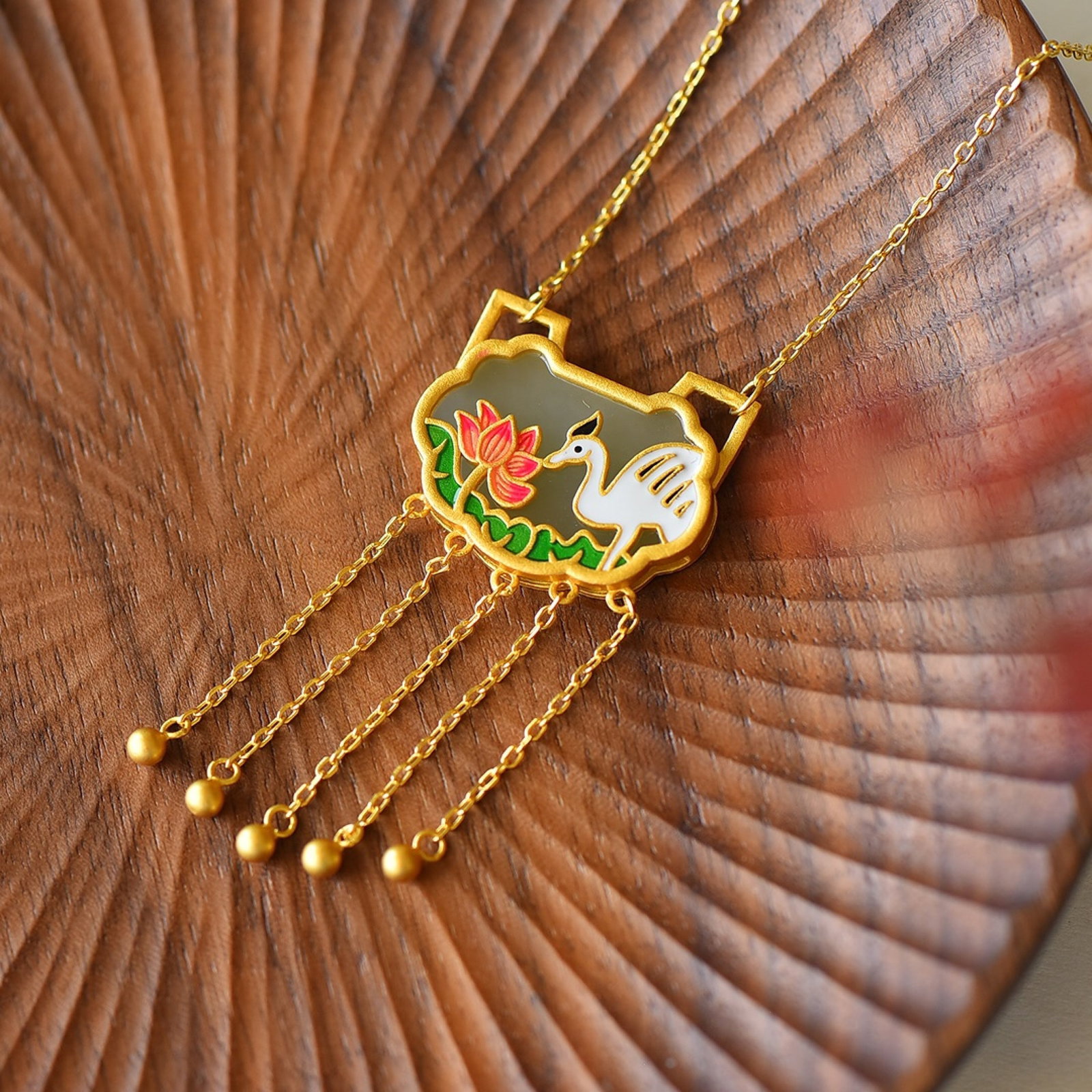 An Exquisite Sterling Silver-Gold Plated Inlaid White Jade Enamel Pendant - 2