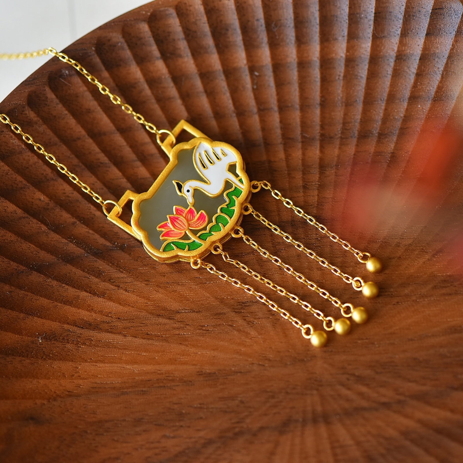 An Exquisite Sterling Silver-Gold Plated Inlaid White Jade Enamel Pendant - 3