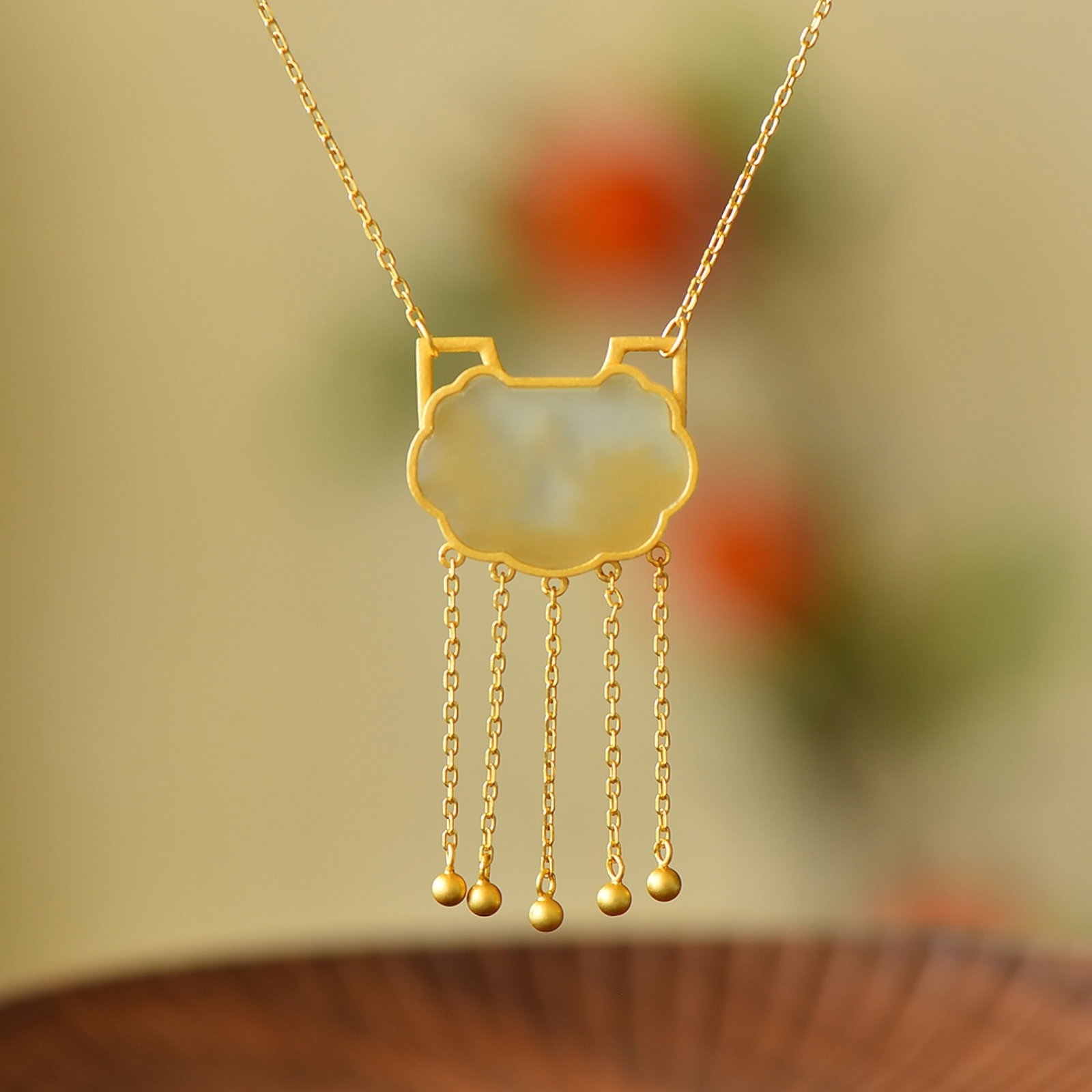 An Exquisite Sterling Silver-Gold Plated Inlaid White Jade Enamel Pendant - 5