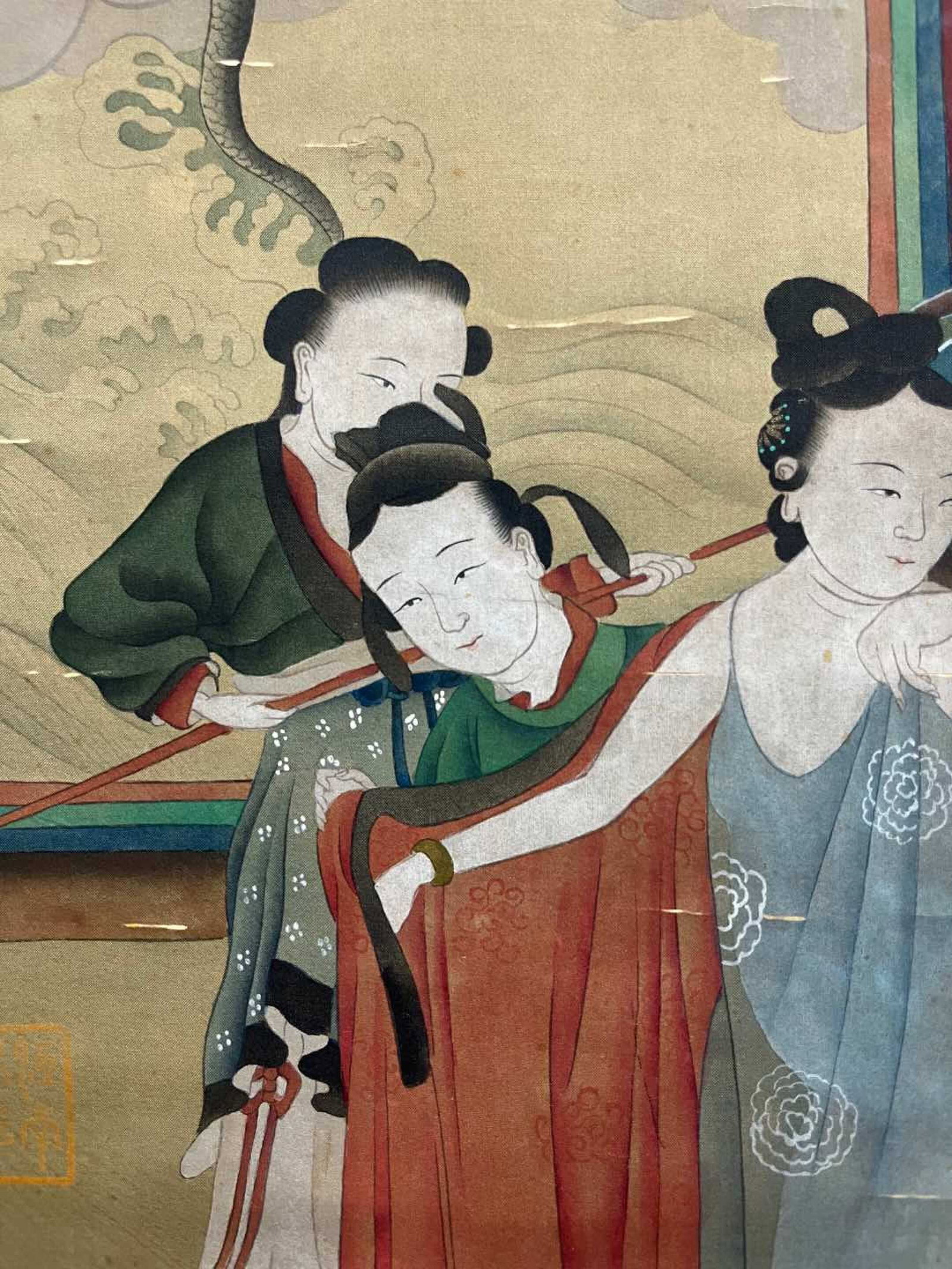A Chinese Vertical Scroll Ink Painting of Figure on Silk,Zhang Xuan - 7