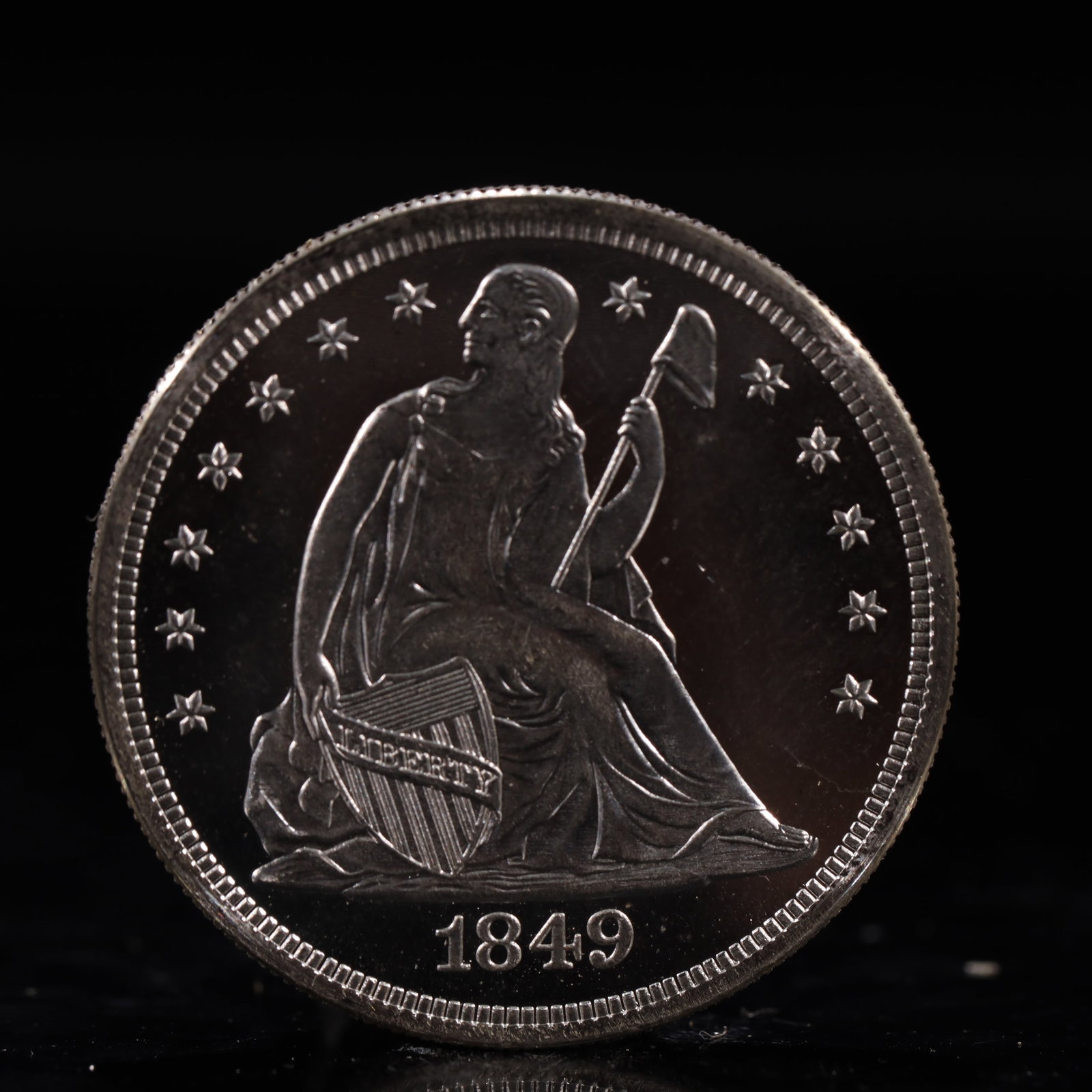 USA One Dollar 1849 Coin: Estimated Value:2000-4000 American coin. IN GOD WE TRUST / LIBERTY / 1849 / UNITED STATES OF AMERICA / ONE DOL. Weight:26.9g.
