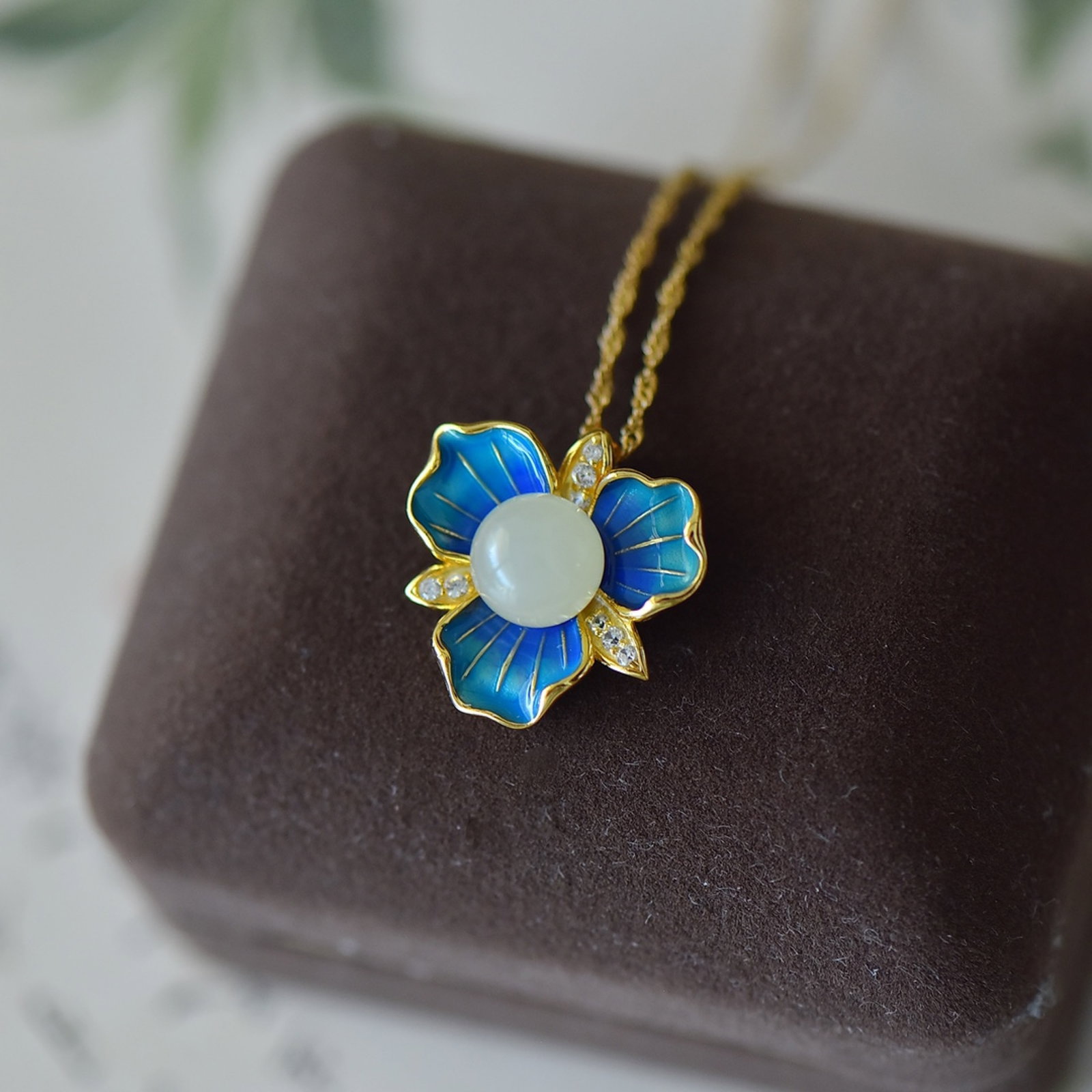 An Exquisite Sterling Silver-Gold Plated Inlaid White Jade Enamel Pendant,Inlaid Diamond - 4