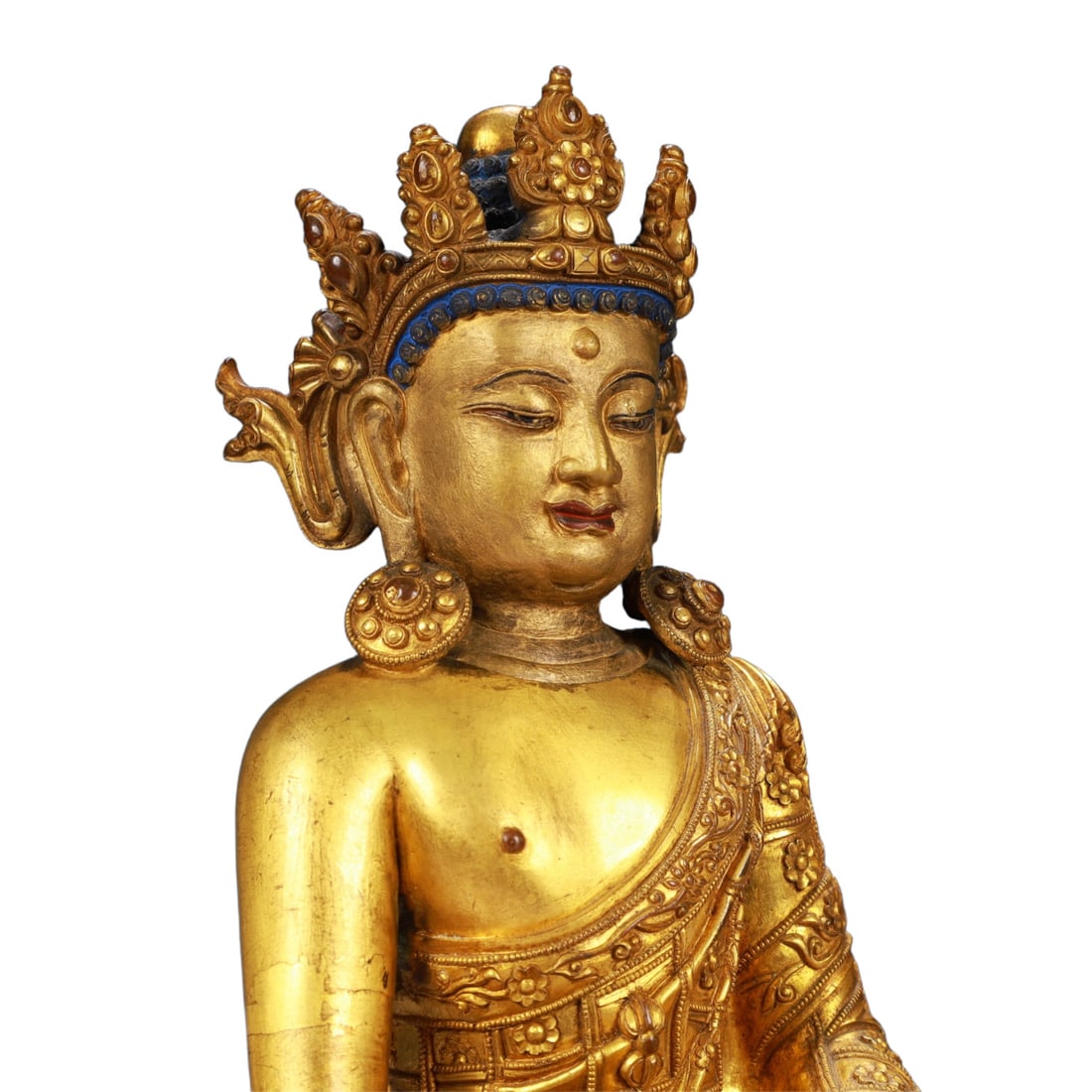 A Solemn Gilt Bronze Statue of Sakyamuni - 9